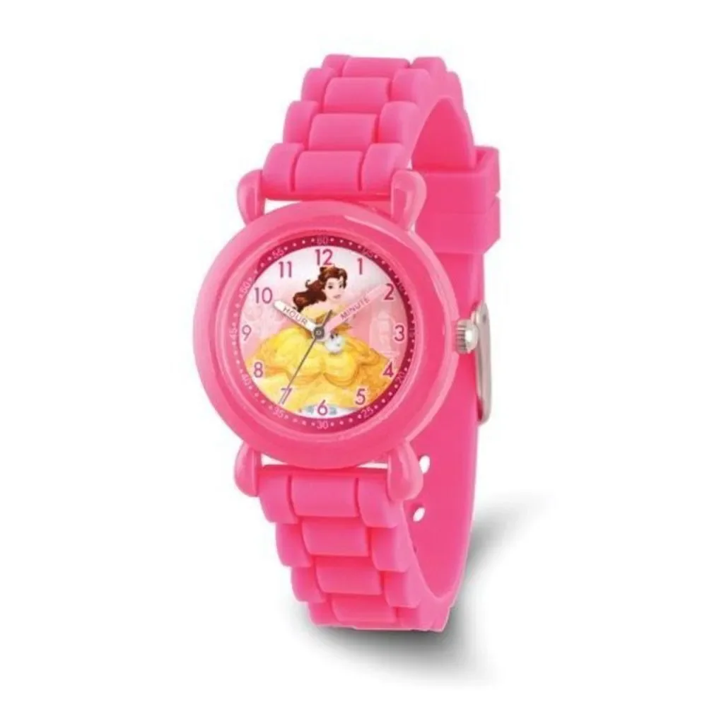 Disney Kids Princess Belle Pink Silicone Time Teacher Watch